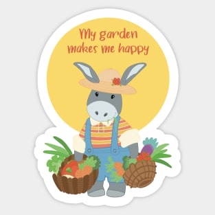 My garden makes me happy, cute picture with a gardener with his own grown vegetables Sticker